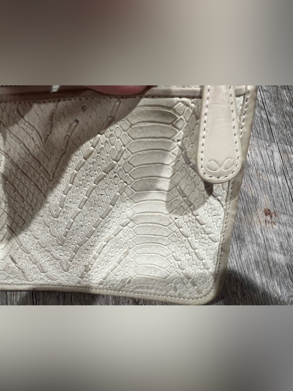 Monika Chiang Embossed Leather Top Zip Clutch Wallet Cream Snakeskin - Picture 4 of 7